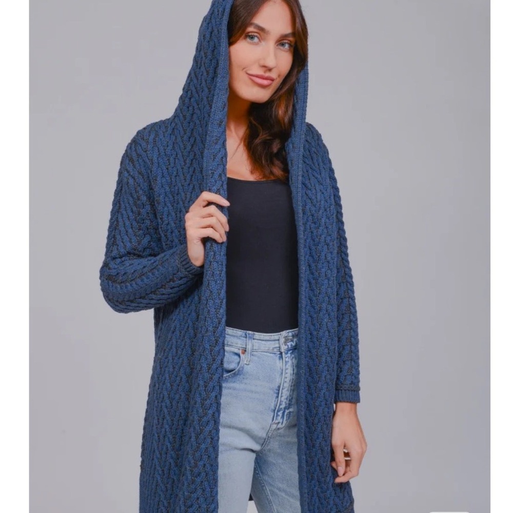 Aran Crafts NWOT SZ XL Navy Fisherman Cable Knit‎ long Cardigan
